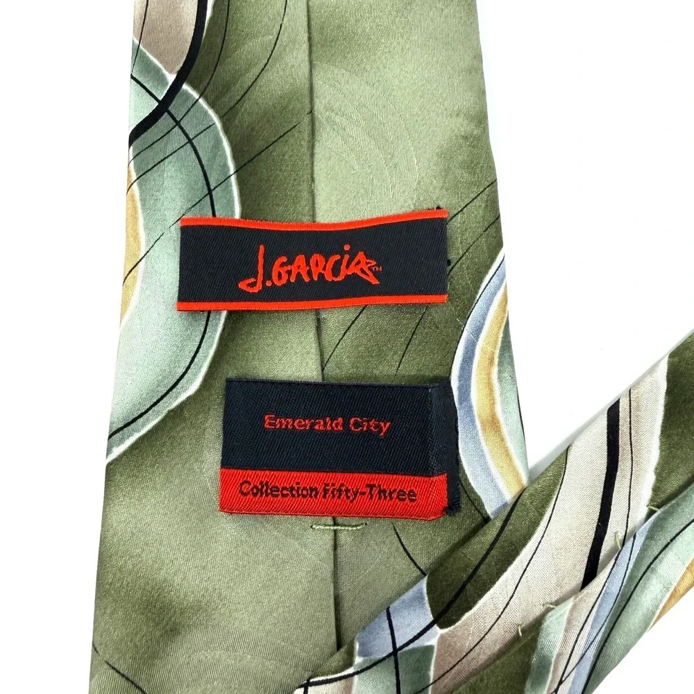 J. GARCIA Emerald City Collection 53 Silk Neck Tie Green Gold Abstract Designer